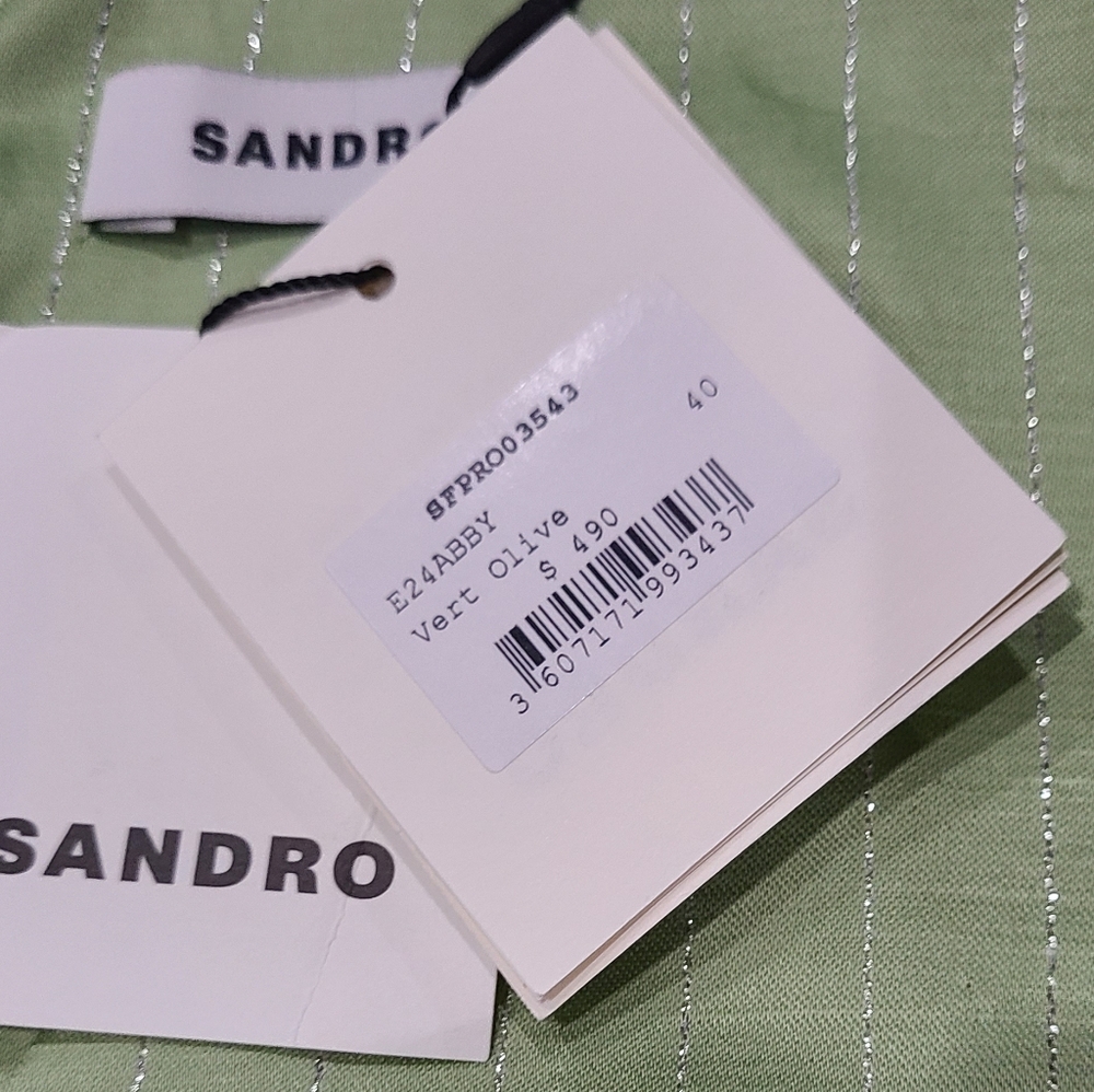 SANDRO Abby Sleeveless Midi Dress Cut-Out Metallic Pinstripe Sz 40 US 8 NWT - Picture 10 of 16